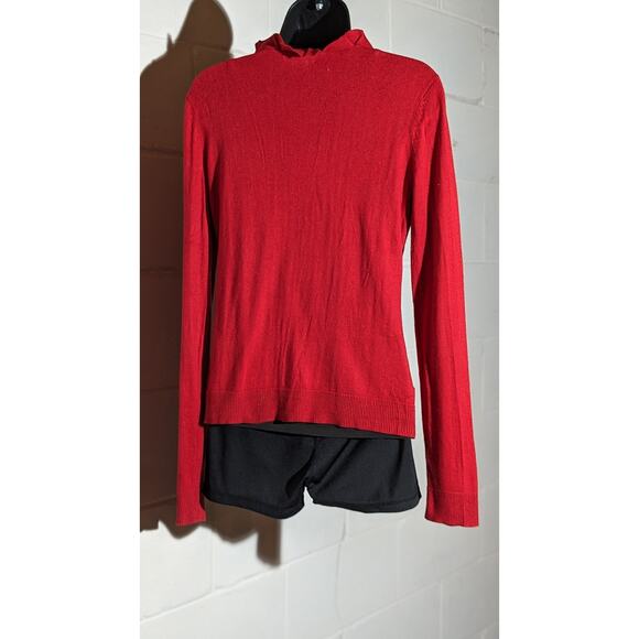 New York & Company Red Ruffle Trim Cardigan Sweater Long Sleeve Knit Top Medium - Picture 3 of 5